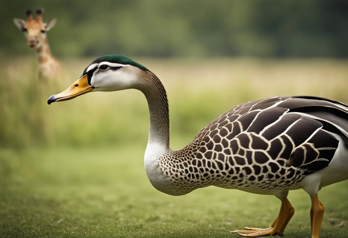 Un canard avec un long cou et plusieurs vertèbres cervicales comparé à une girafe avec moins de vertèbres cervicales