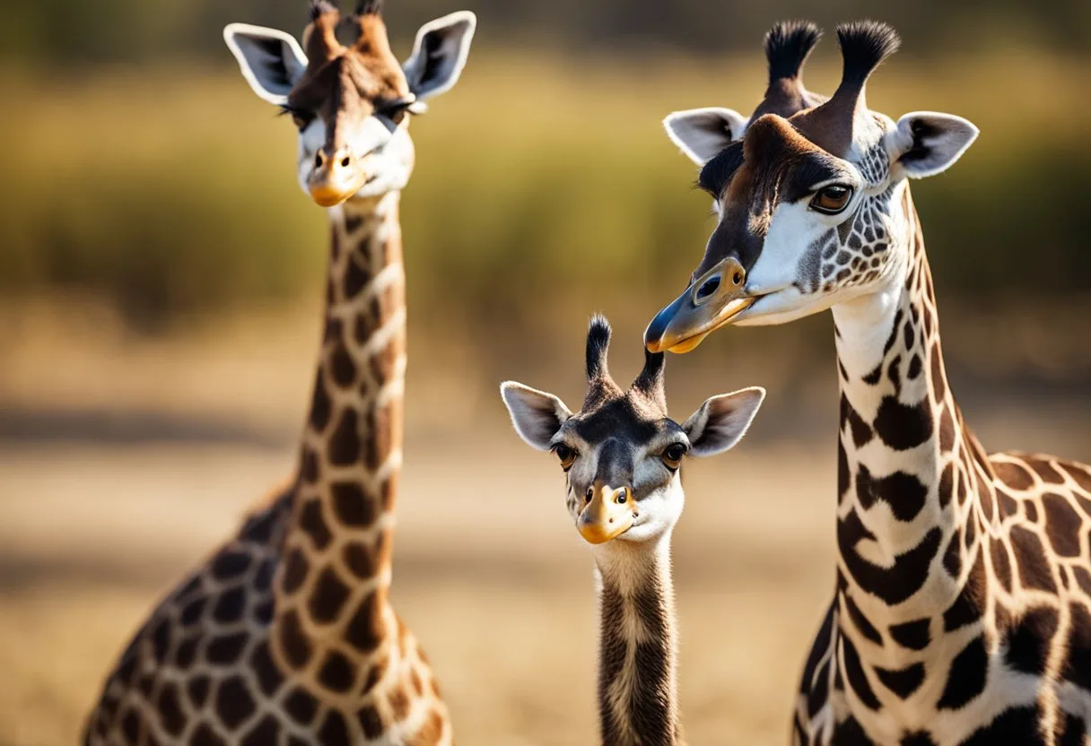 Un canard avec un long cou se tient à côté d'une girafe avec un cou plus court, soulignant la différence dans le nombre de vertèbres cervicales.