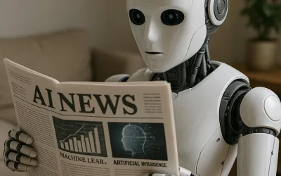 Top 10 des Meilleurs Sites de News IA : Votre Boussole dans l'Univers de l'Intelligence Artificielle 1 robot ai lit les news